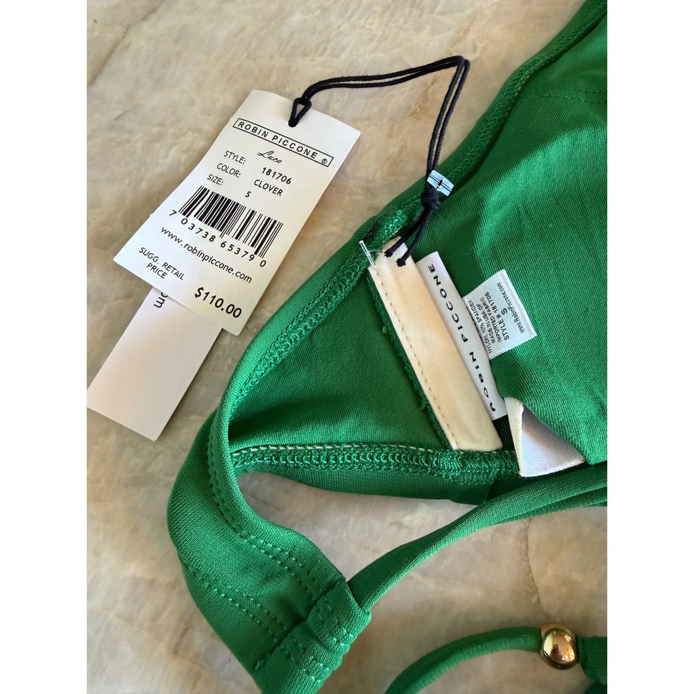 Robin Piccone Luca Clover Green Cutout Bib Bikini Top Gold Beads 181706 NEW - Picture 5 of 7